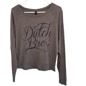 Dutch Bros MEDIUM Gray Pullover Lightweight Long Sleeve Purple Ink Scoop Neck DB